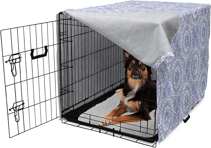 Lunarable Mandala Dog Crate Cover, Ceremonial Retro Minimal Far Eastern Pattern, Easy to Use Pet Kennel Cover for Medium Large Dogs, 36 Inch, Lavender Blue and White