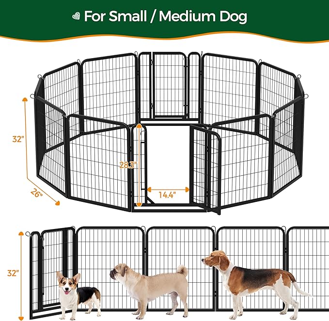 Yaheetech Dog Playpen Outdoor, 32 inch 12 Panels Dog Pen Indoor Heavy Duty Puppy Exercise Pen Metal Pet Fence for RV Camping/Yard/Garden