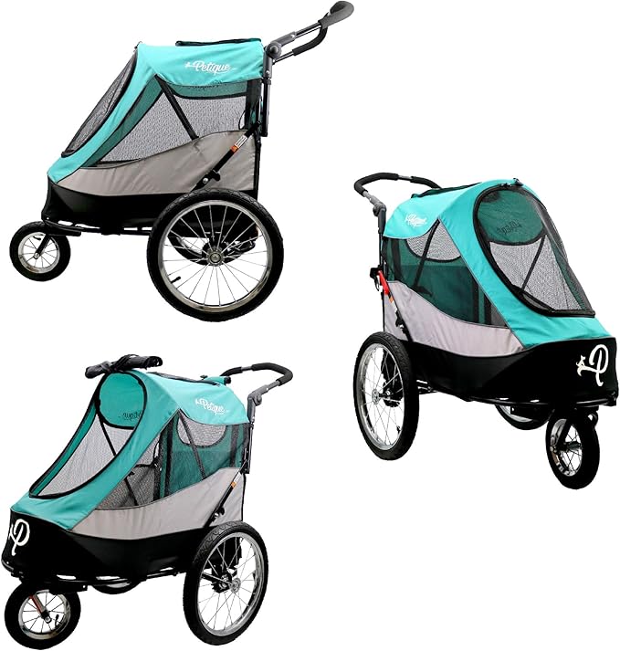 PETIQUE Trailblazer Jogger, Dog Cart for Medium Size Pets, Ventilated Pet Stroller for Cats & Dogs, Turquoise
