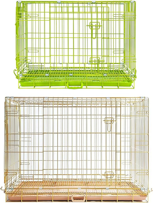 Homey Pet Large Dog Crate, Collapsible Dog Cage Medium Sized Dog, Nano-Coating Metal Wire XL Big Dog Kennel Indoor with Removable Floor Grid and Tray, Double Doors, GOLD42+GREEN30 Bundle