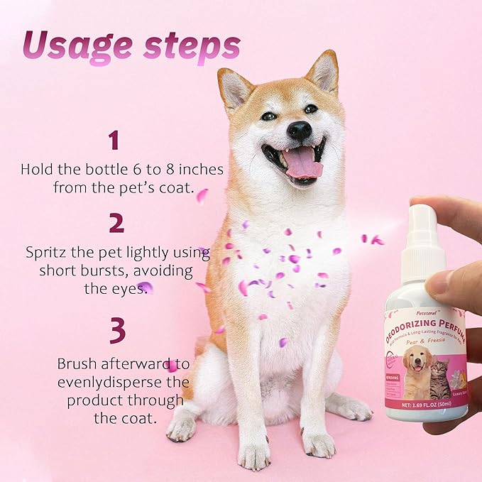 Deodorizing Perfume Spray for Pets, luxury Scent, Long-Lasting Fragrance (1.69 Fl Oz, Pear & Freesia)