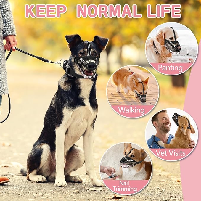 Dog Muzzle for Large Medium Small Dogs, Soft Mesh Muzzle for Dogs with Reflective Adjustable Strap, Prevent Biting Chewing and Licking, Dog Nose Open Design for Reduction Friction (Pink, XS)