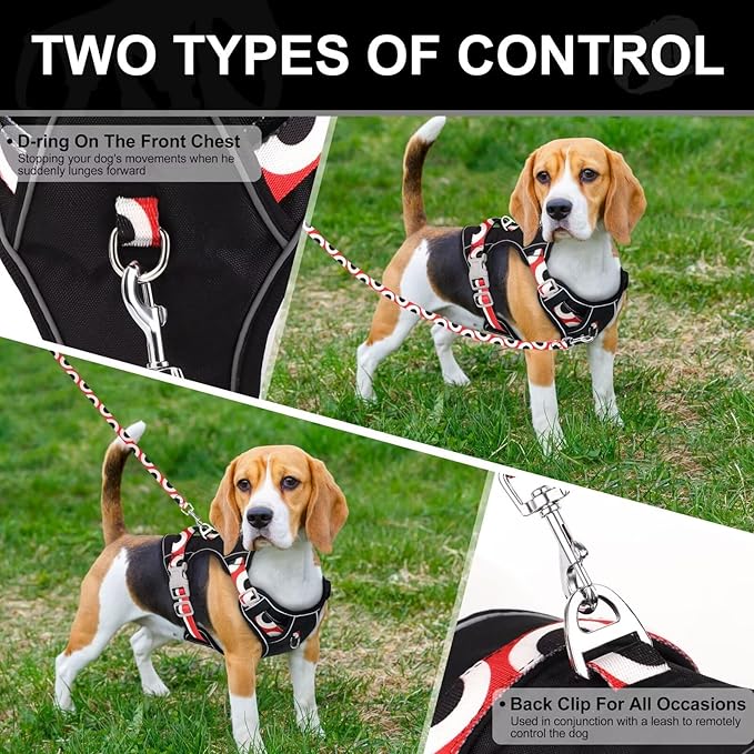 No Pull Dog Harness and Leash Set,Reflective Dog Harness with Easy Control Soft Handle,Adjustable and Comfortable for Easy Walking,Fit Small Medium Large Breed Dogs,Black,M