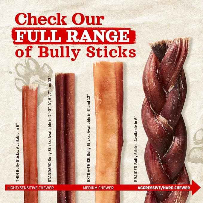 Natural Farm Odor Free Jumbo Bully Sticks (6 Inch, 12 Pack), Extra-Thick Dog Treats – Fully Digestible 100% Beef Treats, Natural Dental Chews – Keep Your Dog Busy with 50% Longer Lasting Chews