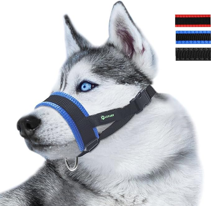 Nylon Dog Muzzle for Small,Medium,Large Dogs Prevent from Biting,Barking and Chewing,Adjustable Loop(L/Blue)