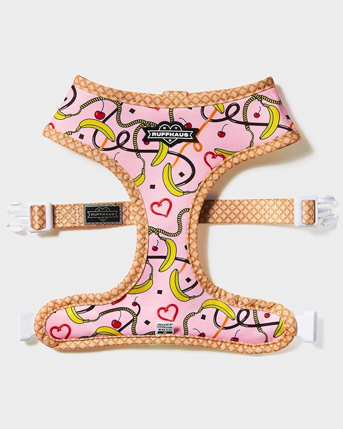 Ruffhaus NYC Pink Sprinkles Reversible Dog Harness, Ice Cream Waffle Cone, Banana Split Printed No Pull Harness Puppy Gift Girl Dog Birthday & Gotcha Day Medium