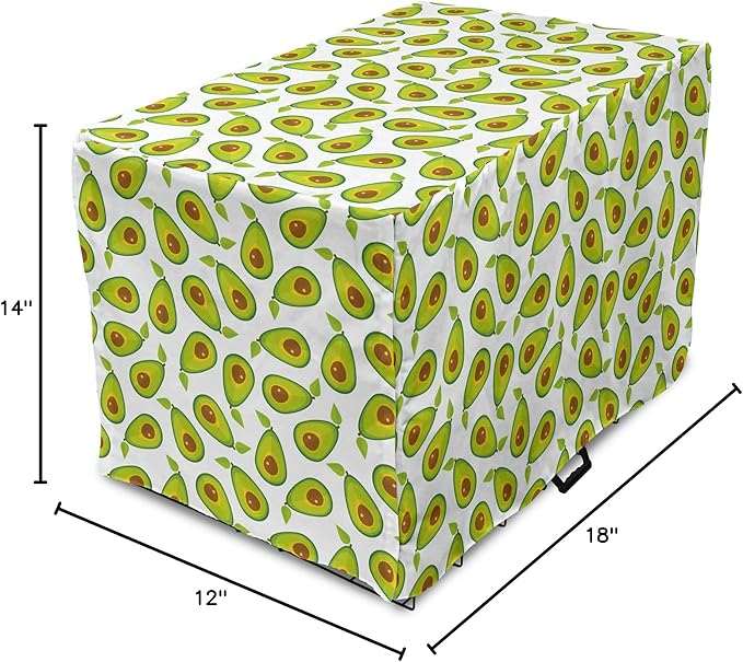 Lunarable Avocado Dog Crate Cover, Pattern of Sliced Healthy Fruits Scattered, Easy to Use Pet Kennel Cover for Small Dogs Puppies Kittens, 18 Inch, Lime Green White Brown