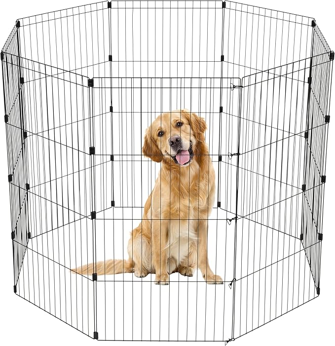 IRIS USA Metal Dog Playpen, 8-Panel 48" Pet Playpen, Puppy Playpen, Indoor/Outdoor Dog Fence, 58 x 58 x 48, Foldable, Customizable, Black