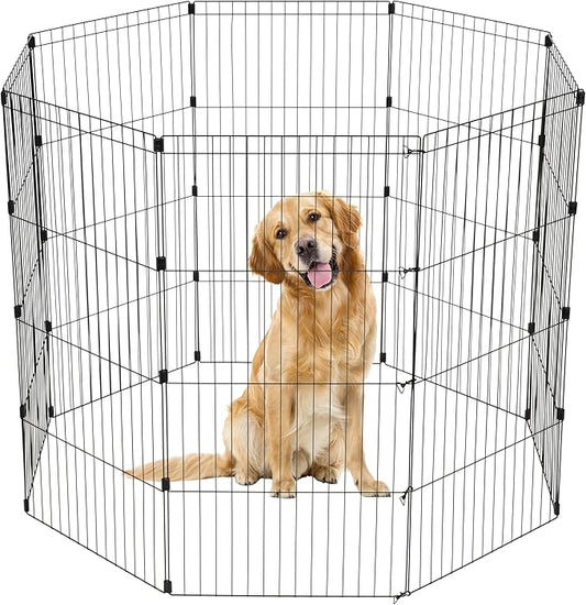 IRIS USA Metal Dog Playpen, 8-Panel 48" Pet Playpen, Puppy Playpen, Indoor/Outdoor Dog Fence, 58 x 58 x 48, Foldable, Customizable, Black