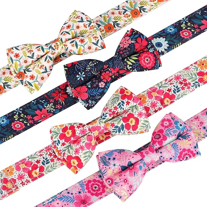 Didog Floral Dog Collar with Bow, Cute Girl Dog Collars with Detachable Bowtie, Soft & Comfy Spring Summer Dog Collar for Small Medium Large Dogs Gift Holiday, Orange, L