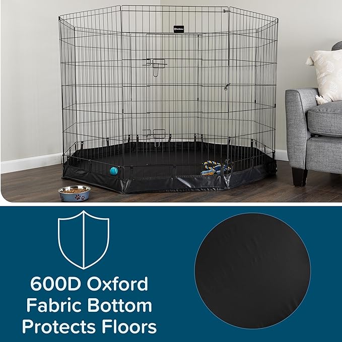 Dog Playpen - Foldable Metal Exercise Puppy Play Pen with Eight 24x42in Extra-Tall Panels and Gate - Indoor/Outdoor Dog Fence with Fabric Bottom for Dogs, Cats or Small Animals by PETMAKER (Black)