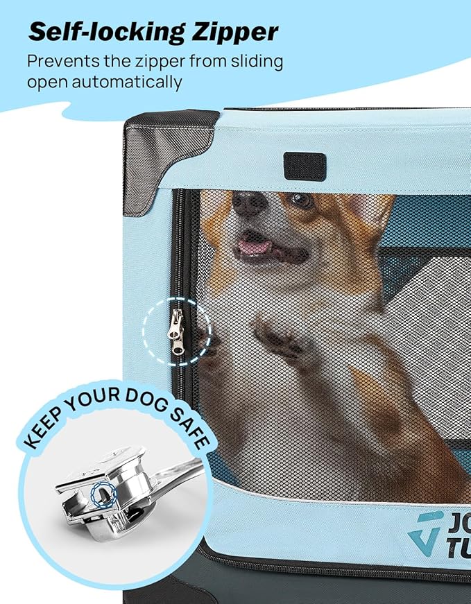 JOYTUTUS Collapsible Dog Crate, 26 Inch Portable Pet Crate for Car, Travel Dog Kennel Foldable Dog Crate for Medium Dog 44lbs, Soft Cat Carrier Fit for Indoor & Outdoor/Car Back Seat/Trunk (Blue)