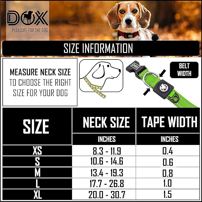 DDOXX Reflective Nylon Dog Collar - Strong and Adjustable Collars Dogs - S (Green)