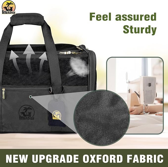 Luxury Pet Carrier for Dogs, Cats, Puppies - Airline TSA Approved, Durable Anti-Scratch Fabric, Soft-Sided, Consistent Airflow, Foldable Design, Cushion Pad, Travel (Black, Large)