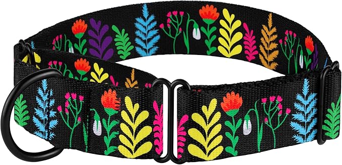 CollarDirect Martingale Collars for Dogs Heavy Duty Floral Pattern Female Safety Nylon Training Wide Collar Flower Design Large Medium (L, Neck Size 15"-20", Navy Blue)