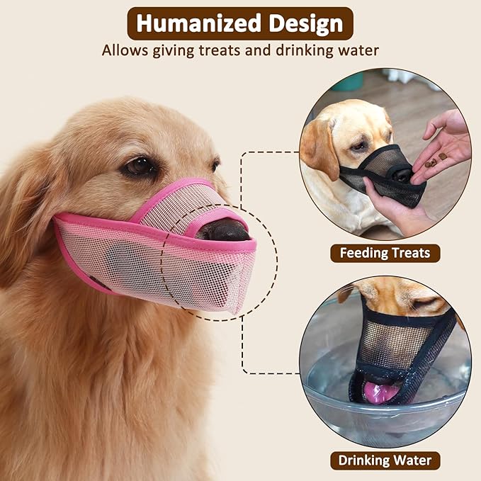 Crazy Felix Nylon Dog Muzzle for Small Medium Large Dogs, Air Mesh Breathable and Drinkable Pet Muzzle for Anti-Biting Anti-Barking Licking (XXXS, Pink)