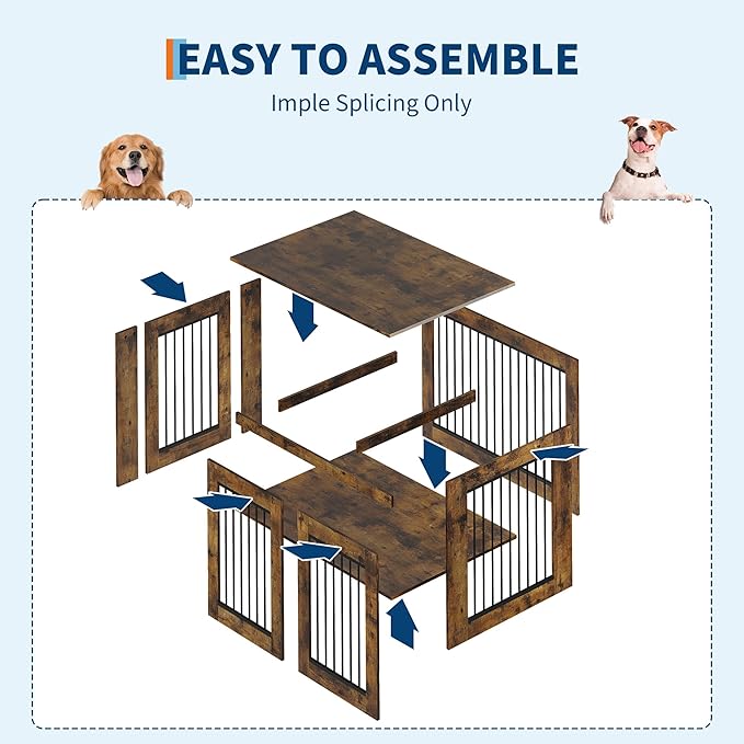 42.1" Dog Crate Furniture, Lockable Double Door Wooden Pet Crate for Indoor Use, Stylish Pet Crate End Table for Small/Large/Medium Dogs, Decorative Pet House, Functional Chic Puppy Crate Furniture