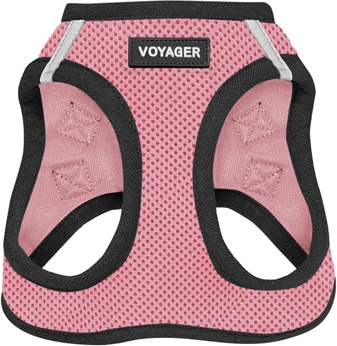 Voyager Step-In Air Dog Harness - All Weather Mesh, Reflective, No Pull Harness for Small, Medium Dogs, Cats - Secure with Hook & Loop Fastener, Buckle, Double D-Rings - Pink/Black Trim, XXS
