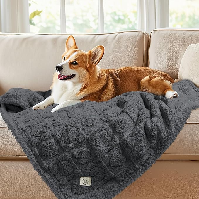 Luciphia Waterproof Blanket for Large Dogs Washable Pet Bed Cover Soft Fluffy Puppy Blanket with Premium Fleece Cozy Calming Cat Blankets for Indoor Cats Grey 57x40 inch