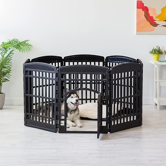 IRIS USA 34" 8-Panel Dog Playpen with Door, 63 x 63 x 35, Puppy Fence, Puppy Playpen, Dog Play Pen Indoors, Pet Fence, Medium Pets, Black