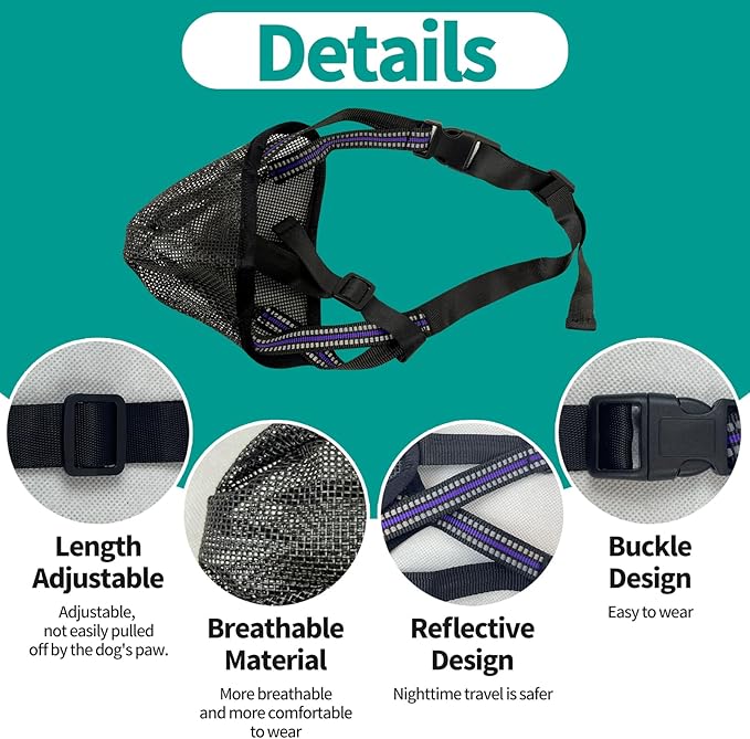 Dog Muzzle - Soft Mesh Muzzle for Small Medium Large Dogs Labrador German Shepherd - Adjustable Puppy Muzzles for Scavenging Biting Licking and Chewing - Allows Panting and Drinking (S)