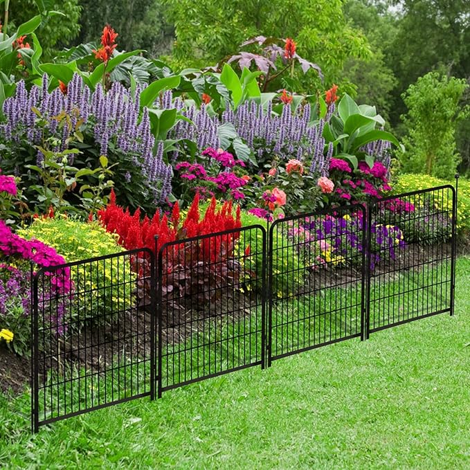Garden Fencing 36 Inch High, 4 Panels Total 8.9 Ft(L) Dog Fence Outdoor for Yard, 4 One-Sided Plate, No Door, Anti Dig Fence Barrier, Dog Pen, Rabbit Fence, Garden Fences and Borders