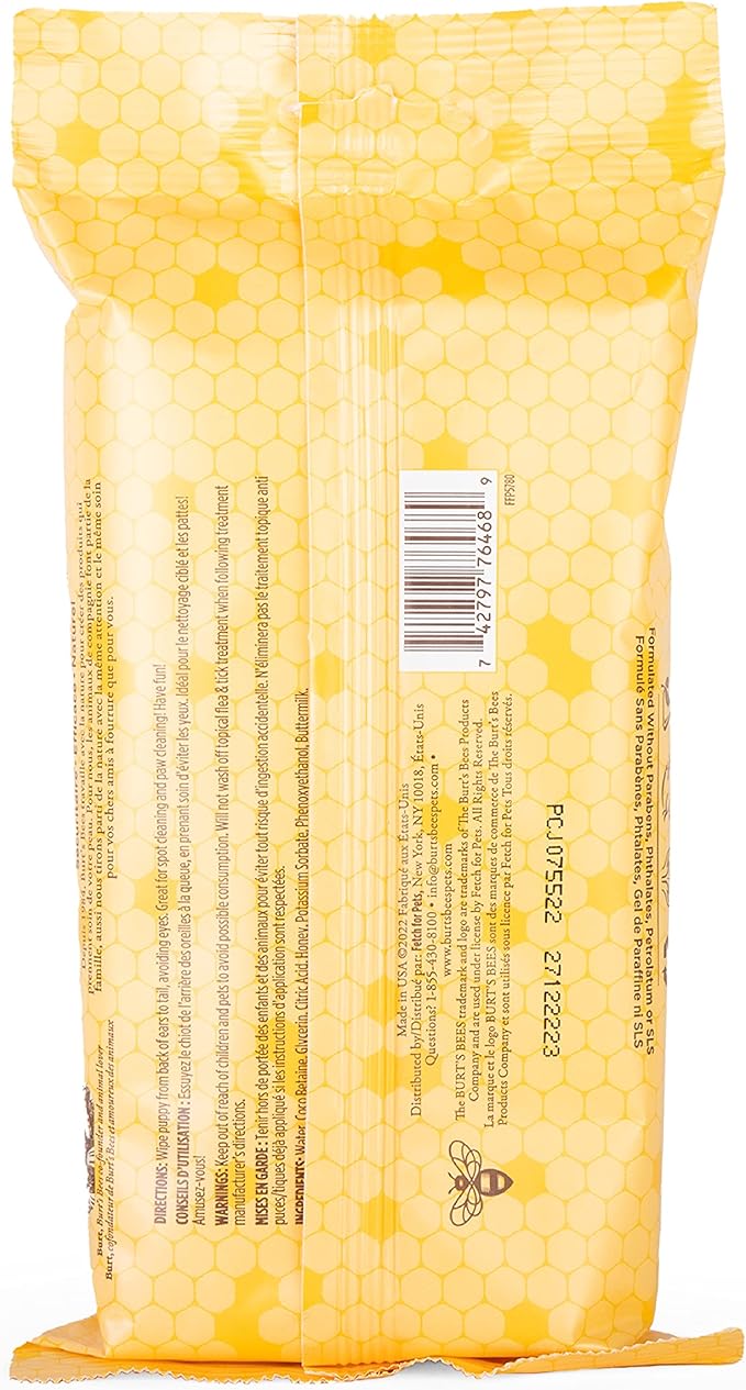 Burt's Bees for Pets Gentle Cleansing Puppy Wipes with Buttermilk, 98% Natural Origin Formulas, Hypoallergenic Dog Wipes Cleaning, Dog Cleaning Wipes, Dog Wipes for Paws and Butt, 50ct