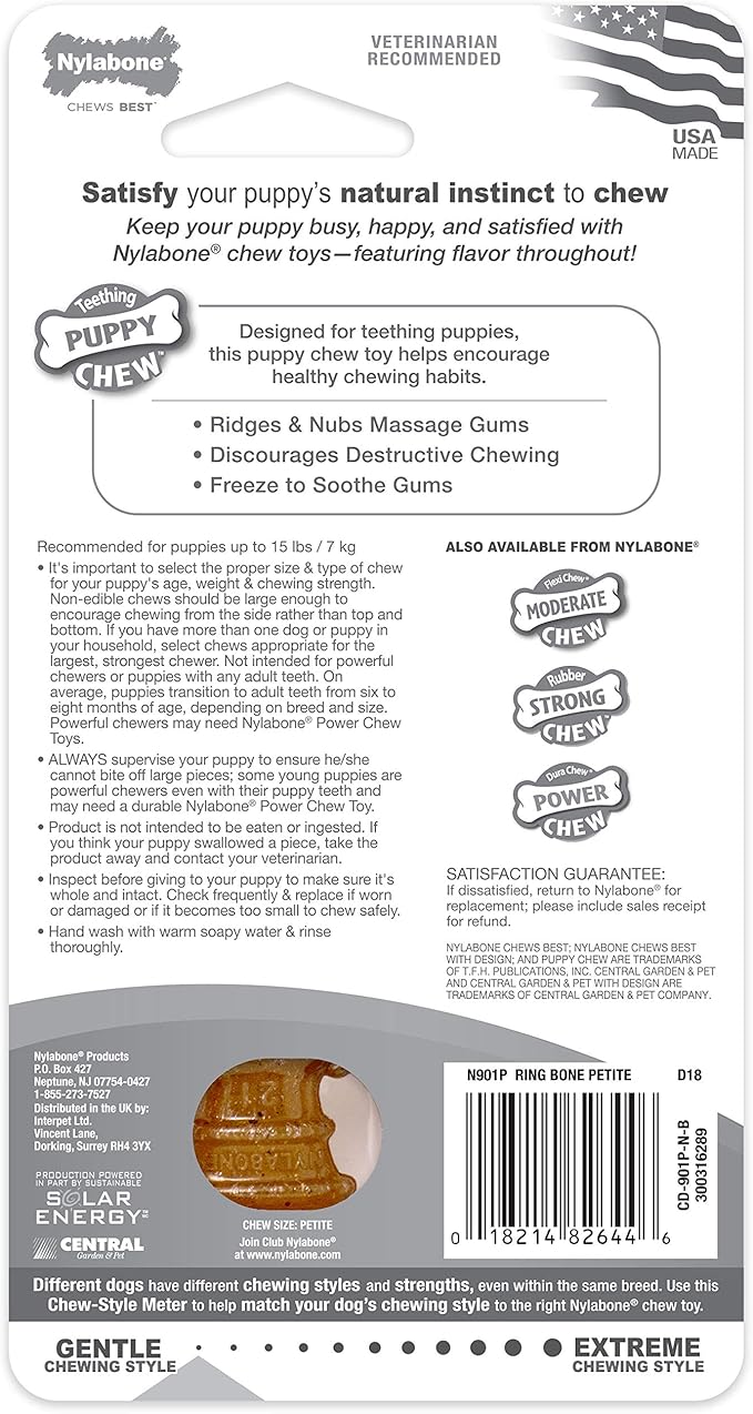 Nylabone Puppy Ring Bone Chew Toy - Puppy Chew Toys for Teething - Puppy Supplies - Chicken Flavor, Small/Petite (1 Count)