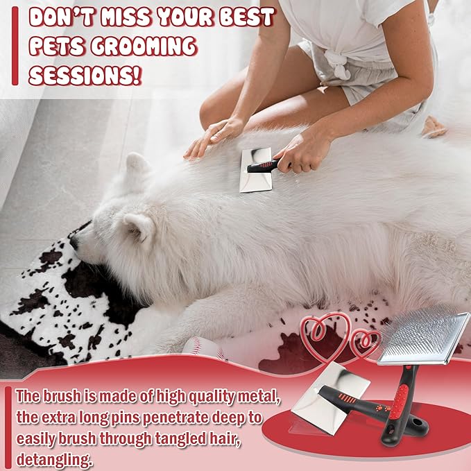 Extra Long Slicker Brush – Dog Brush for Shedding & Grooming, Detangler & Dematting Comb for Long-Haired Dogs, Doodles & Cats, Self-Cleaning Pet Brush (Style)