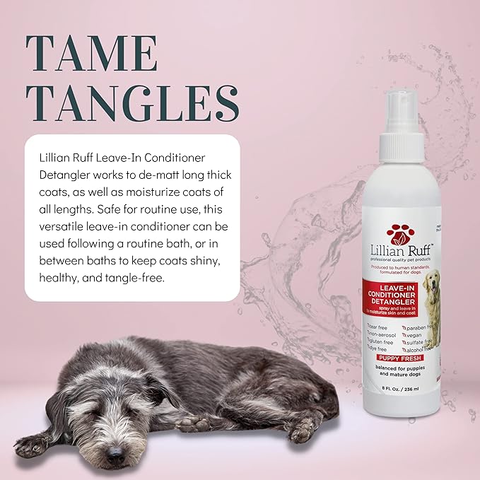Lillian Ruff Ultra-Brightening Professional Dog Whitening Shampoo & Leave-in Dog Conditioner Detangler Spray Set - pH-Balanced, No Rinse Hydrating Conditioning Spray