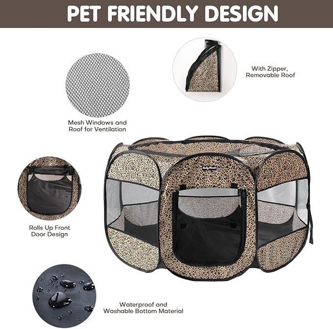 Lucky Monet Portable Dog Cat Playpen Small Dog Puppy Kitten Play Pens Indoor Pop Up Travel Dog Pen for Outdoor Camping Use