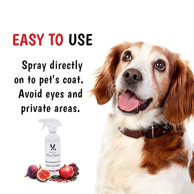 Warren London - Wet Kiss Dog Cologne, Long Lasting Dog Spray, Dog Deodorant to Remove Odor from Stinky Dogs, Pomegranate & Fig, 16 Ounce Bottle