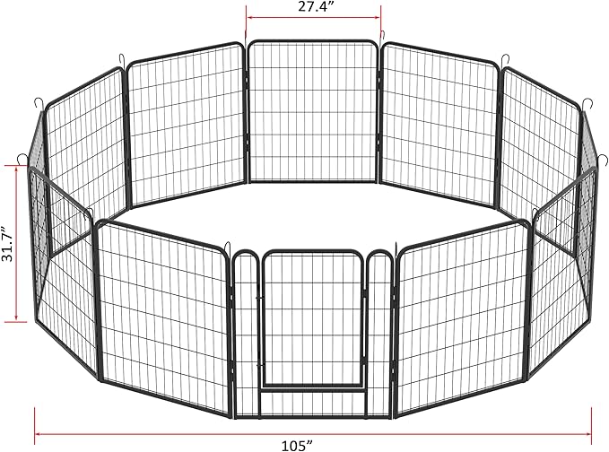 KEIKI 12 Panels 31.7" H Heavy Duty Metal Playpen with Door for Dog Fence,Pet Exercise Pen Versatile Shape for Outdoor Indoor