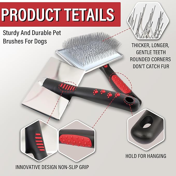Extra Long Slicker Brush – Dog Brush for Shedding & Grooming, Detangler & Dematting Comb for Long-Haired Dogs, Doodles & Cats, Self-Cleaning Pet Brush (Style)