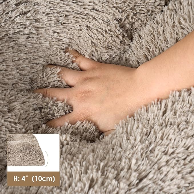EHEYCIGA Fluffy Dog Crate Bed for Small Dogs, Plush Faux Fur Dog Crate Pad, Calming Anti Anxiety Small Dog Bed for Crate, Washable Soft Warm Dog Crate Mat with Non-Slip Bottom, Taupe
