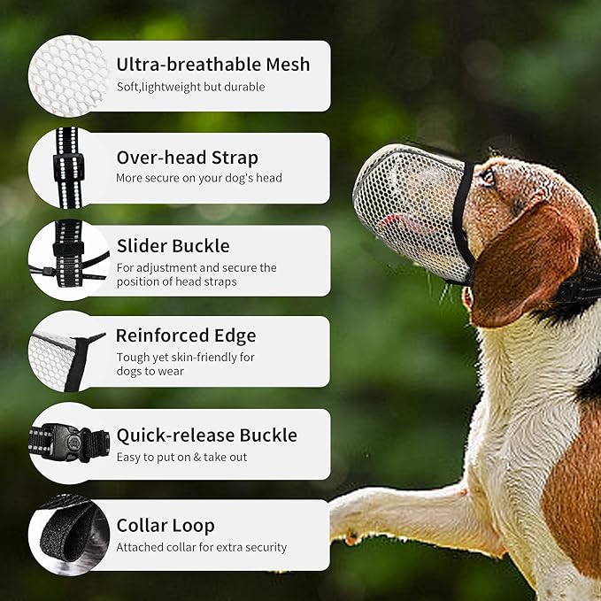 Dog Muzzle, Breathable Soft Muzzle for Large Dogs to Anti & Prevent Barking Biting Chewing, Reflective & Adjustable Basket Muzzle with Air Mesh for Doberman Beige XL