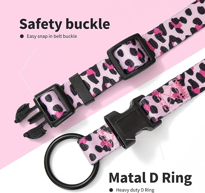 Mile High Life Dog Collar | Nylon Puppy Collars w Cute Patterns | Lightweight Girl Dog Collar | Boy Dog Collar for Small/Medium/Large Dogs (Pink Leopard, Small)