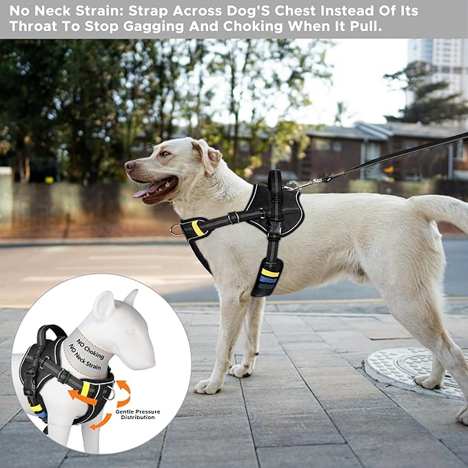No-Pull Extra-Large Dog Harness - Tatical XL Dog Harness for Large Dog with Handle, Escape Proof Dog Vest Harness, Front Clip Reflective Adjustable Service Dog Harness (Black, Extra Large)