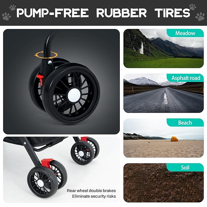 Pet Stroller 4 Wheels Dog Cat Stroller,Pet Folding Stroller,Foldable Dog Cat Cage Jogger Stroller with Storage Basket and Cup Holder,Breathable and Visible Mesh for Medium Small Dogs Cats