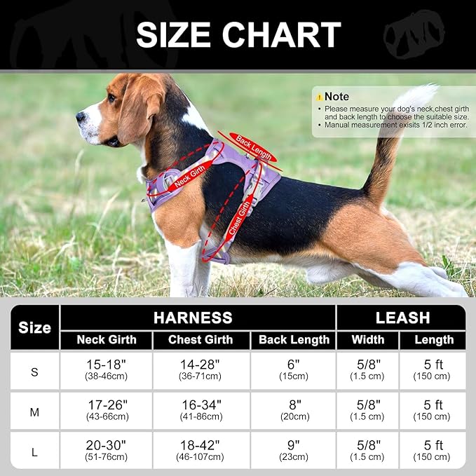 No Pull Dog Harness and Leash Set,Reflective Dog Harness with Easy Control Soft Handle,Adjustable and Comfortable for Easy Walking,Fit Small Medium Large Breed Dogs,Purple,M
