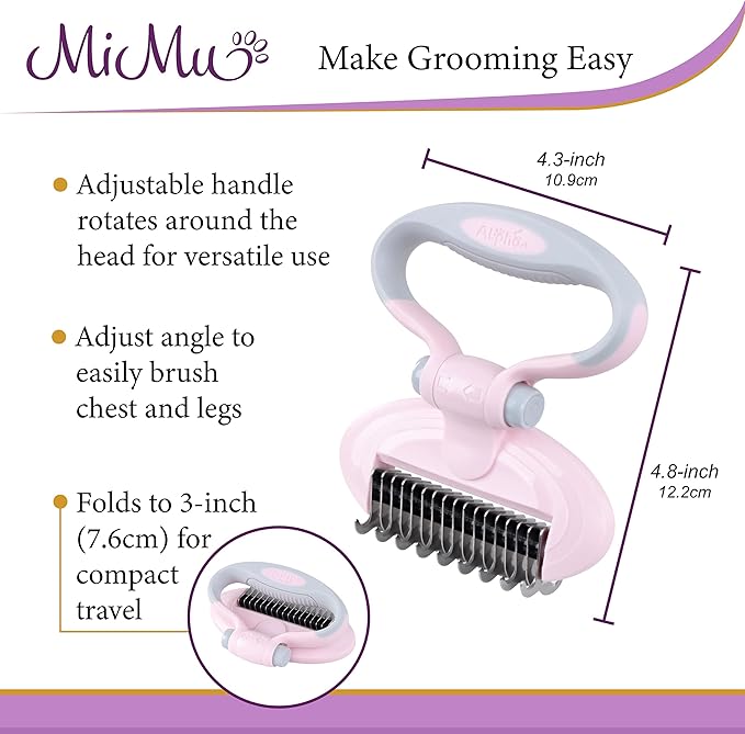 MiMu Dog Deshedding Brush with Smart Handle and Comb - Shedding Brush Dog Hair Undercoat Rake for Dog and Cat Grooming