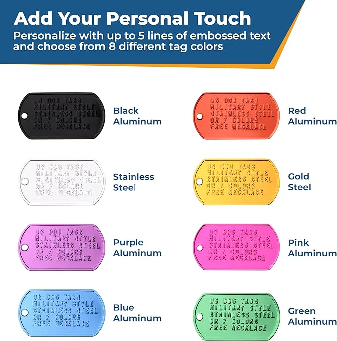 GoTags Pet ID Custom US Military Dog Tag Personalized ID Set. Complete with Chains and Silencers