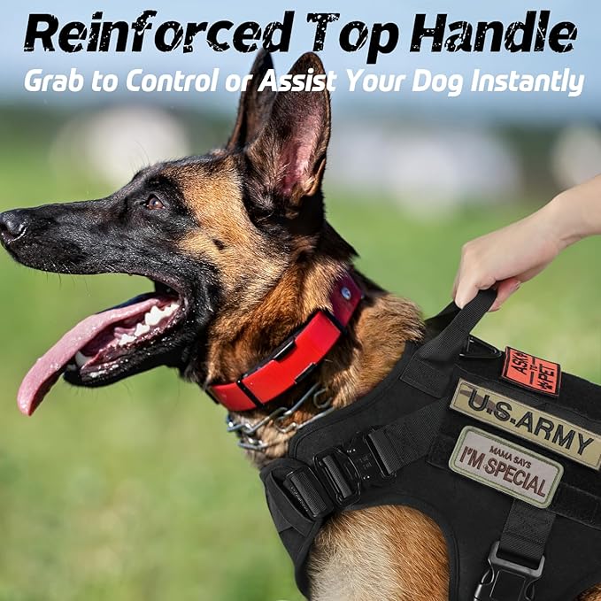 rabbitgoo Tactical Dog Harness for Large Dogs, Heavy Duty Dog Harness with Handle, No-Pull Service Dog Vest Large Breed, Adjustable Military Dog Vest Harness for Training Hunting Walking, Black, XL