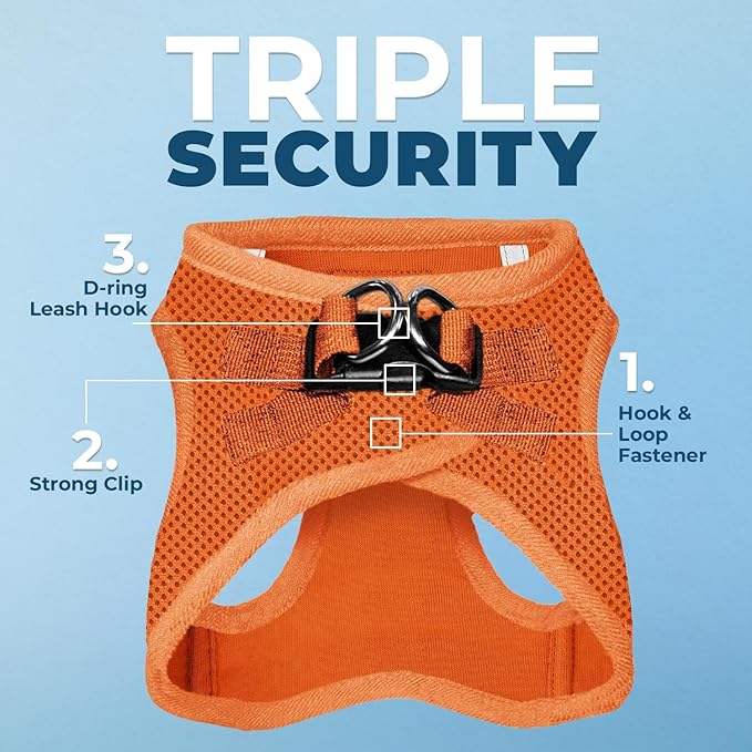 Voyager Step-in Air Dog Harness - All Weather Mesh, Reflective, No Pull Harness for Small, Medium Dogs, Cats - Secure with Hook & Loop Fastener, Buckle, Double D-Rings - Orange, XL