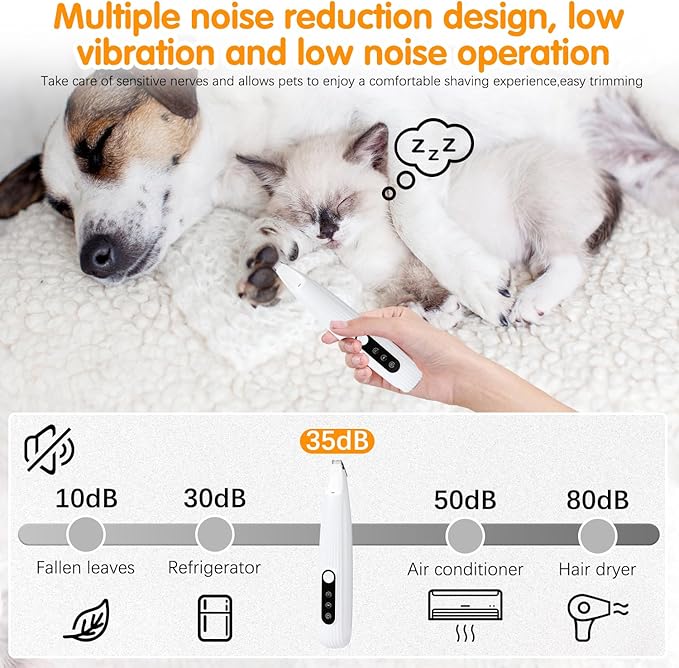 Upgraded Electric Dog Trimmer, Paw Trimmers for Dog's Feet, Rechargeable Pet Shaver with LED Light, Low Noise Pet Hair Clippers for Paws Eyes Ears Face Rump(White)