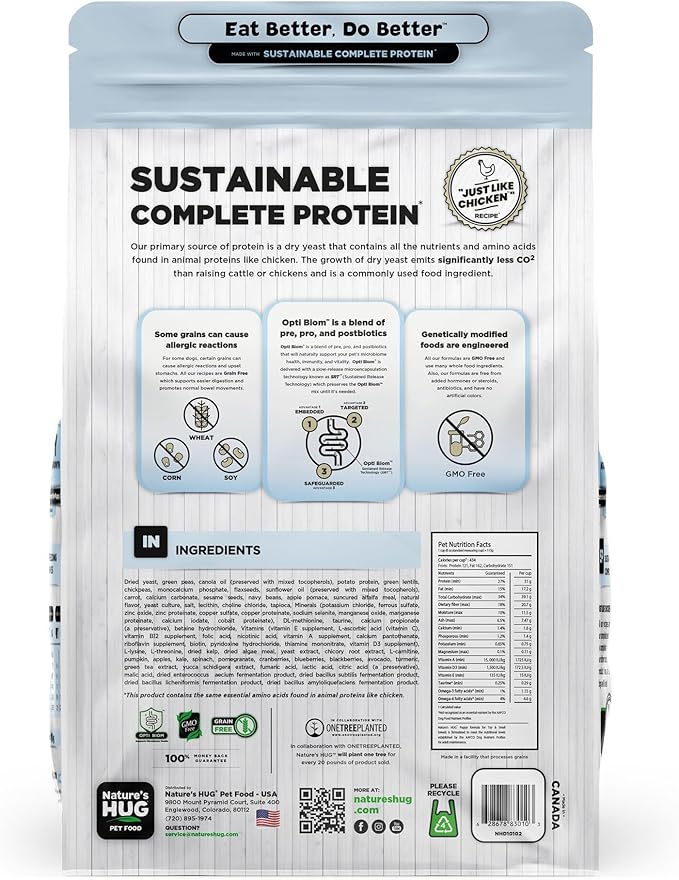 Nature's HUG Vegan Dry Dog Food for Puppies & Small Breeds, 5 lb. Bag, Chicken Flavor Plant-Based Protein Vegetarian Kibble, Grain-Free, Allergen-Free, Complete Protein & Balanced Nutrition