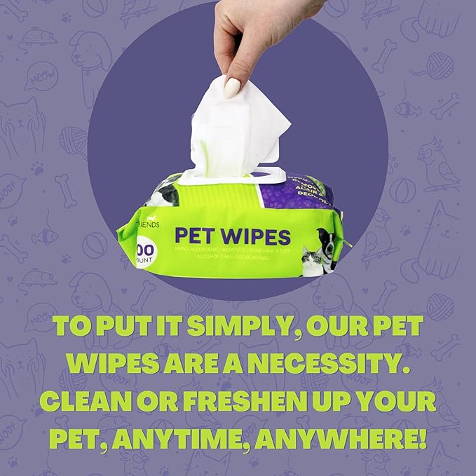 FurryFriends Pet Wipes | Lavender Chamomile Scented | Hypo-allergenic | Alcohol Free| Deodorizing | Removes Loose Hair & Dirt | Incredibly Clean | 100 ct. 1 Pack