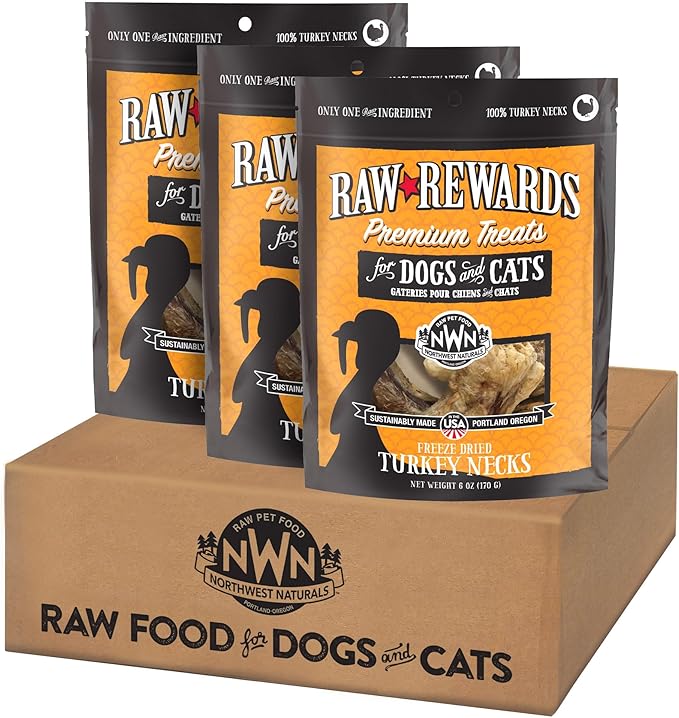 Northwest Naturals Raw Rewards Freeze-Dried Turkey Neck Treats for Dogs and Cats - Bite-Sized Pieces - Healthy, 1 Ingredient, Human Grade Pet Food, All Natural - 6 Oz (Pack of 3)