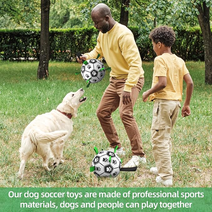 QDAN 2 PCS Dog Toys Soccer Ball Set with Straps, Interactive Dog Toys for Tug of War, Puppy Birthday Gifts, Dog Water Toy, Durable Dog Balls for Medium & Large Dogs(6 & 8 Inch)