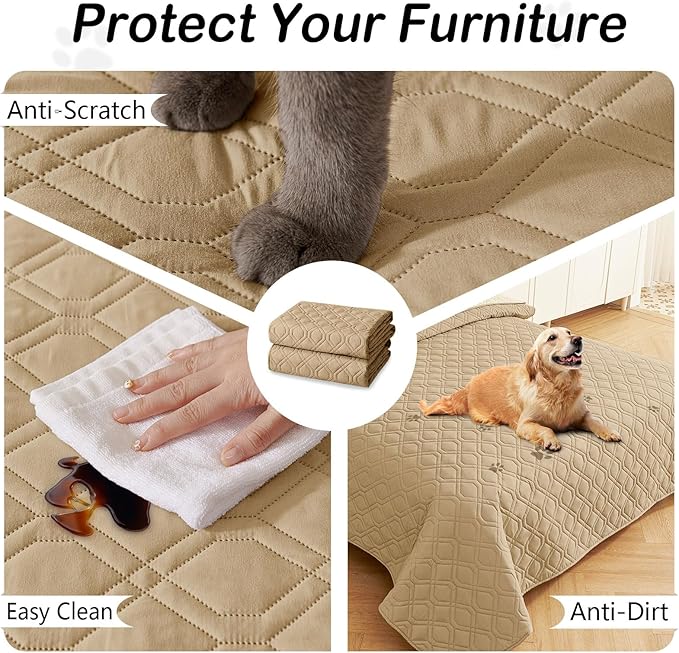 hyha Waterproof Dog Bed Blanket, Soft Dog Bed Cover Pet Blankets, Washable Couch Sofa Cover for Dogs, Reversible Pet Sofa Covers for Furniture (40x50 Inch, Camel/Beige)